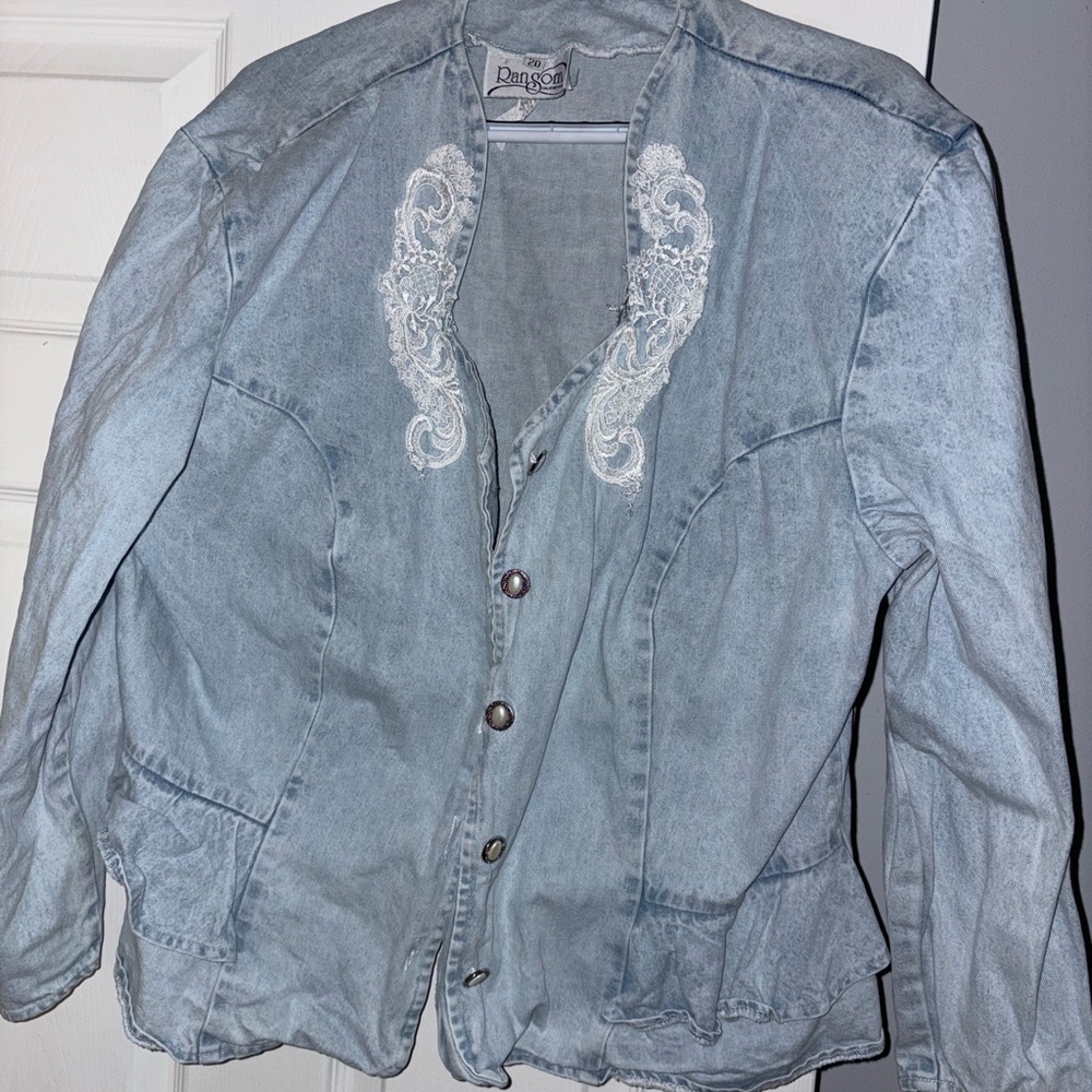 Ransom Light Blue Denim Jacket with White Embroidery